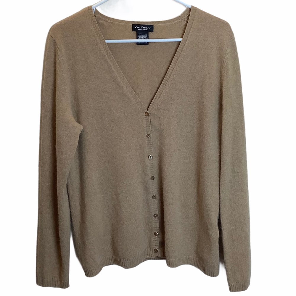 Lord & Taylor Camel Tan Cashmere Cardigan XL